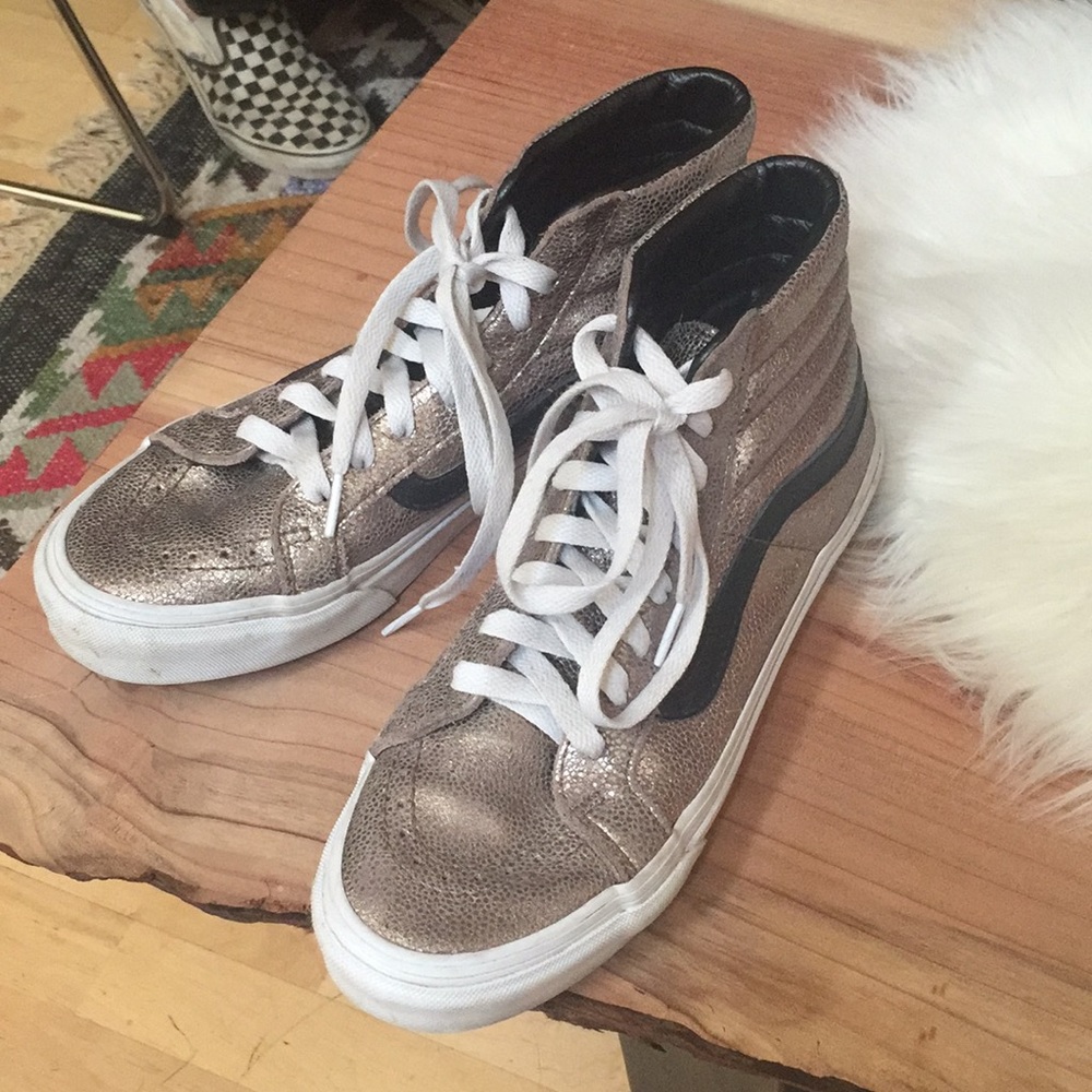 Women’s Metallic Silver SK8 Hi-top Vans Size 7.5